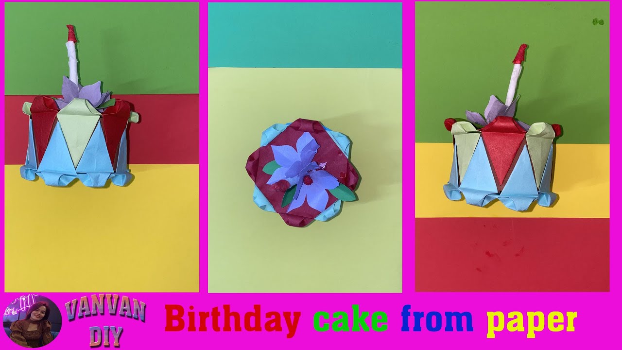 How to make a birthday cake from colored paper materials - Vanvan DIY