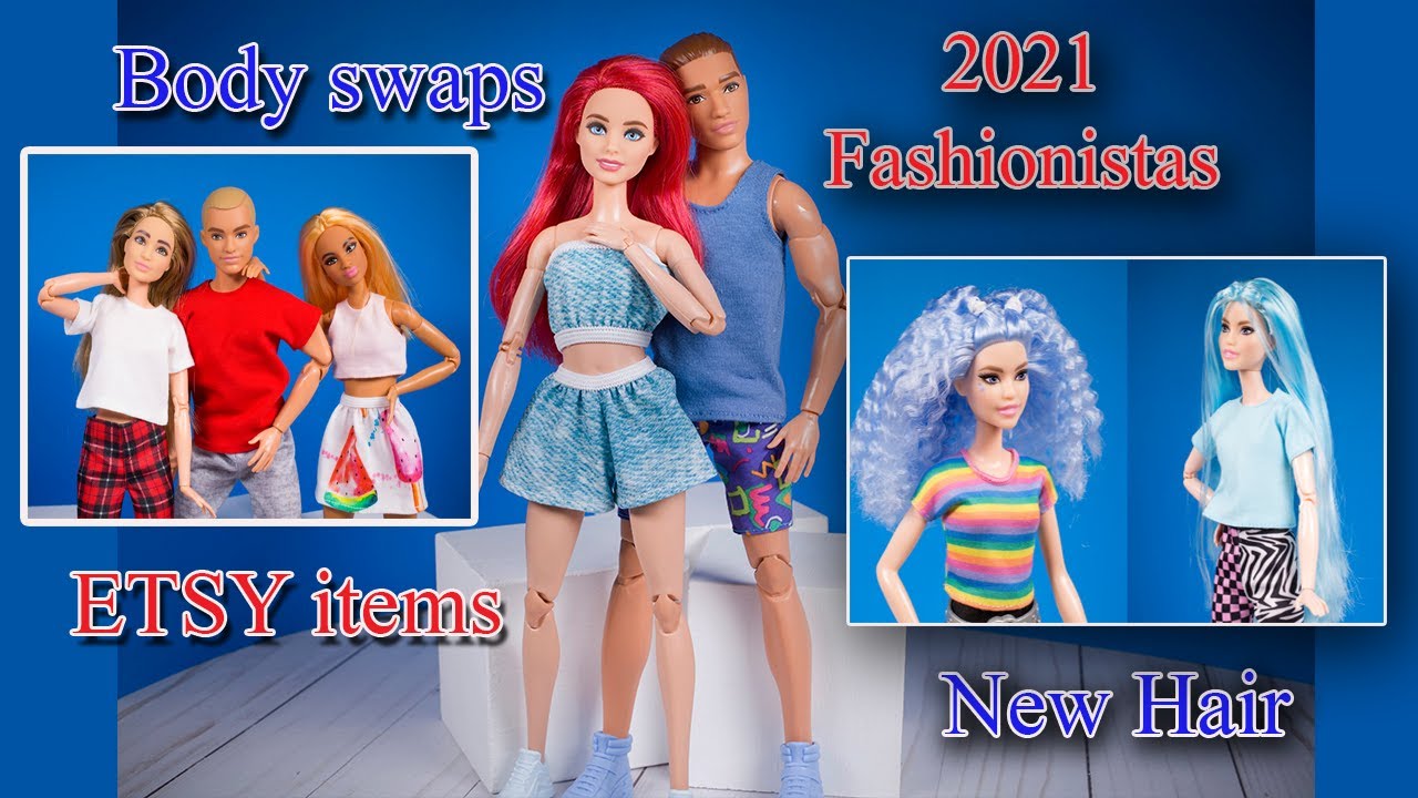 Barbie/Ken 2021 Fashionistas Makeover! Body Swap,Etsy,New hair!!