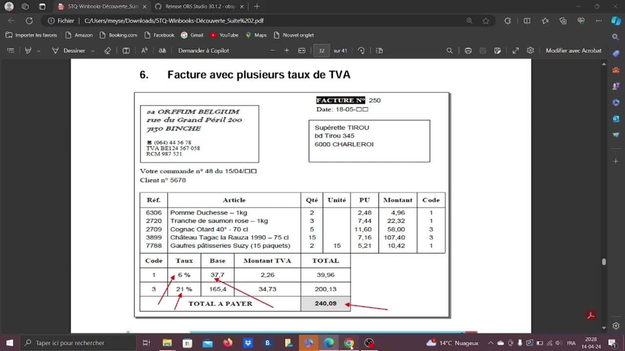 Facture d'achat : plusieurs taux de TVA