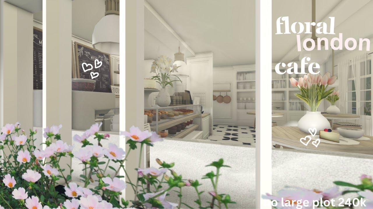 ♡ floral london cafe | 240k no large plot | part 2 | bloxburg speedbuild ♡