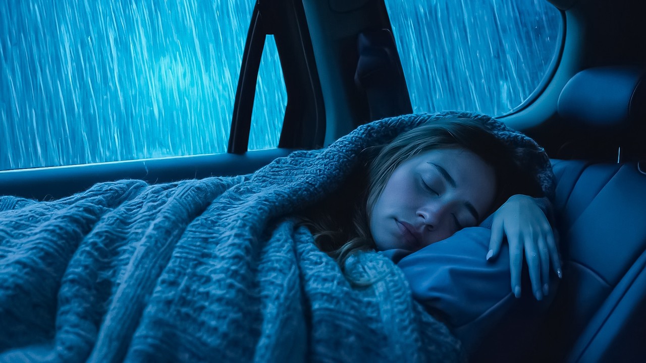 Adeus Fadiga: Adormeça Rápido com Chuva Forte e Trovões no Carro em Noite na Floresta