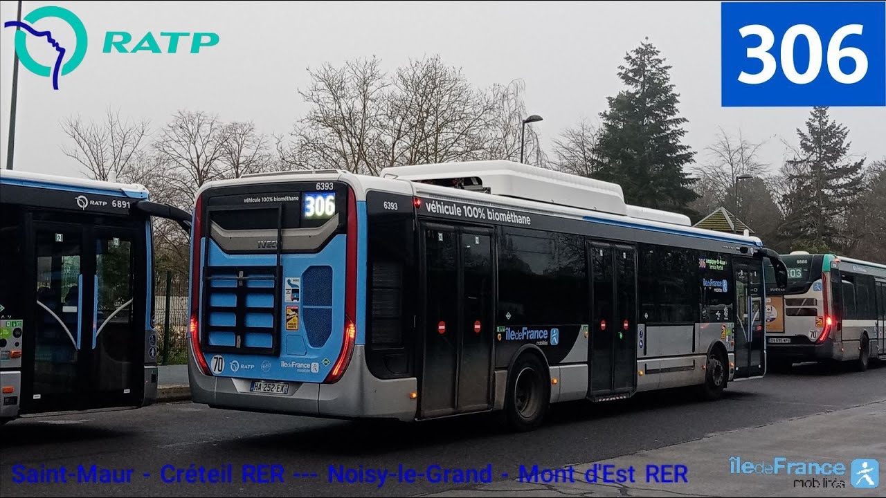 Bus 306 RATP - Urbanway 12 GNV N°6393 Saint-Maur - Créteil RER --- Noisy-le-Grand - Mont d'Est RER