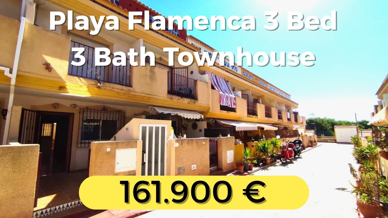 161,900€ Playa Flamenca 3 bed 3 bath south facing townhouse in gated community with pool 