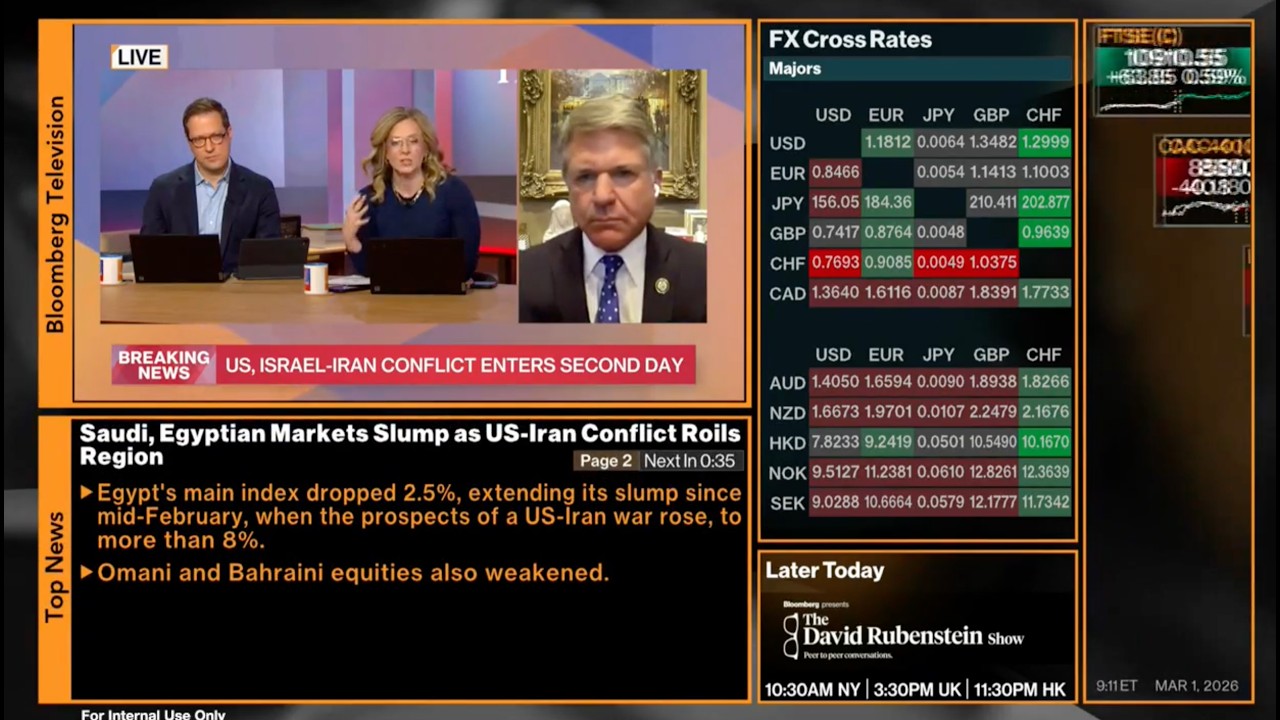 McCaul Joins Bloomberg This Weekend's Inaugural Sunday Episode to Discuss Operation Epic Fury
