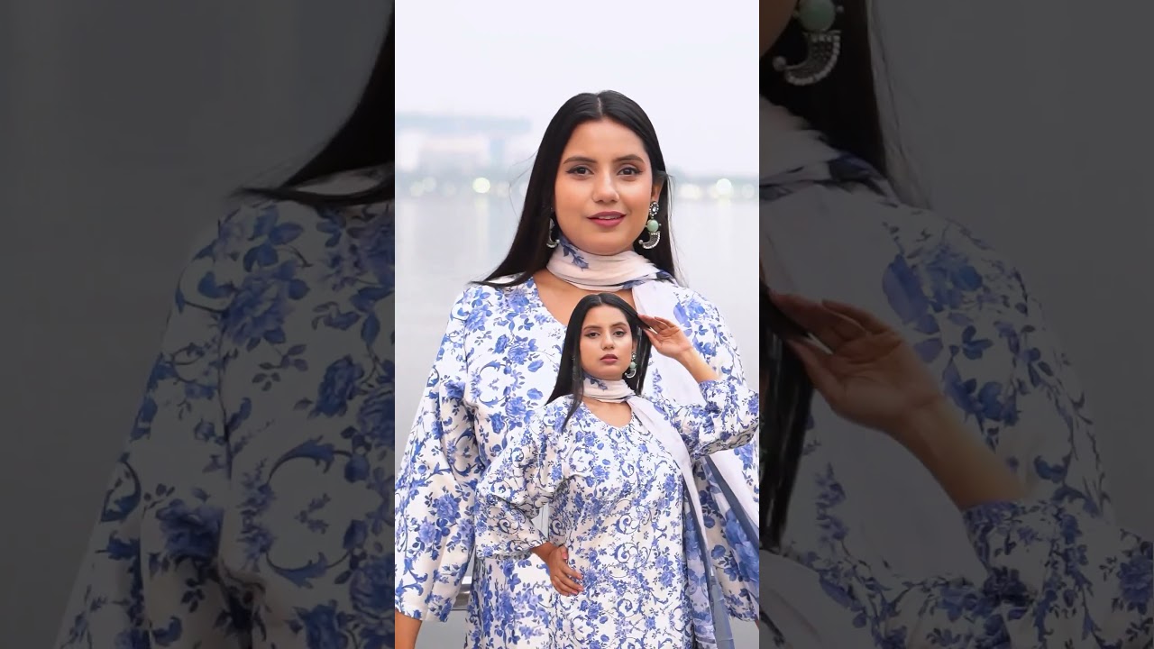 Blue Floral Kurta Set on White Base 💙 | Printed Cotton Co-ord Set | Office Wear Ethnic Suit