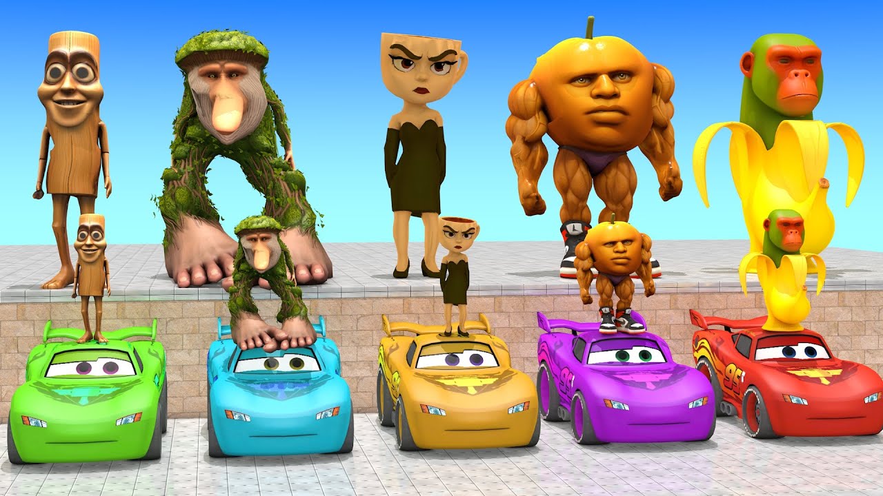 Длинная горка с коровой, слоном, гориллой, бегемотом, тигром, 3D-игра с животными, забавные 3D-жи...