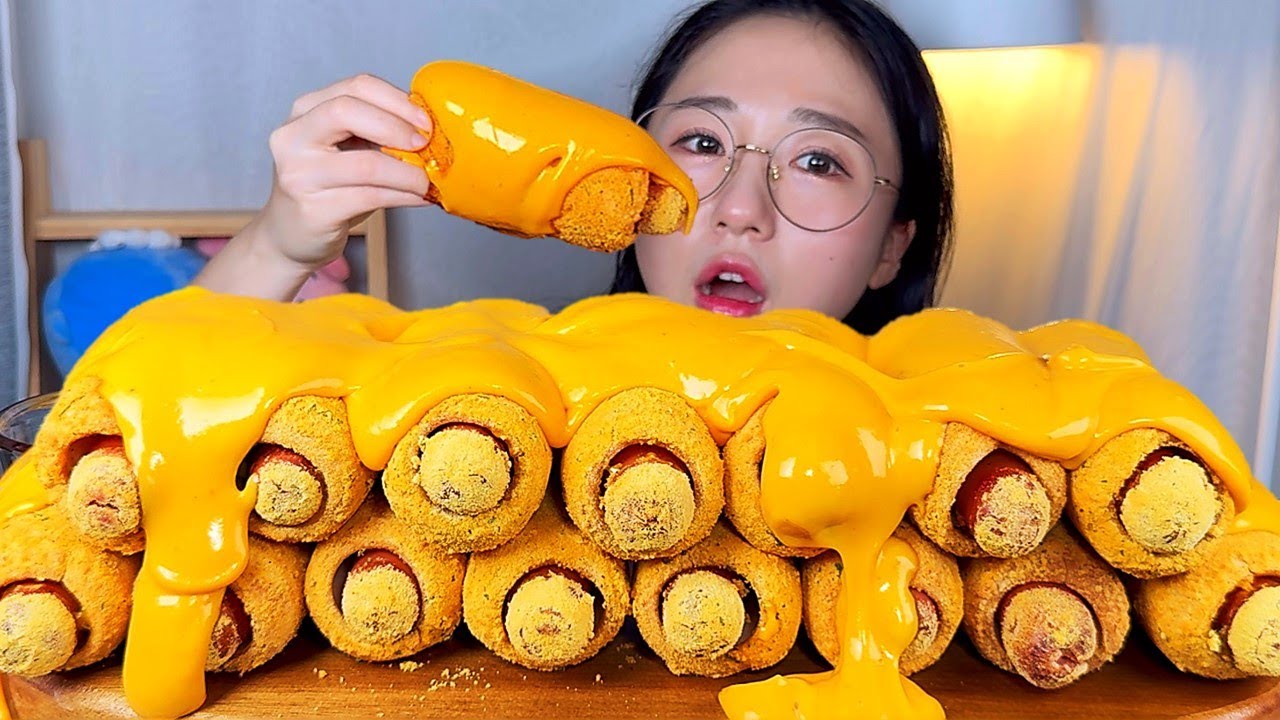 체다치즈 덮은 뿌링핫도그💛 뿌링사이드 뿌링클 디저트 먹방 Dessert Mukbang