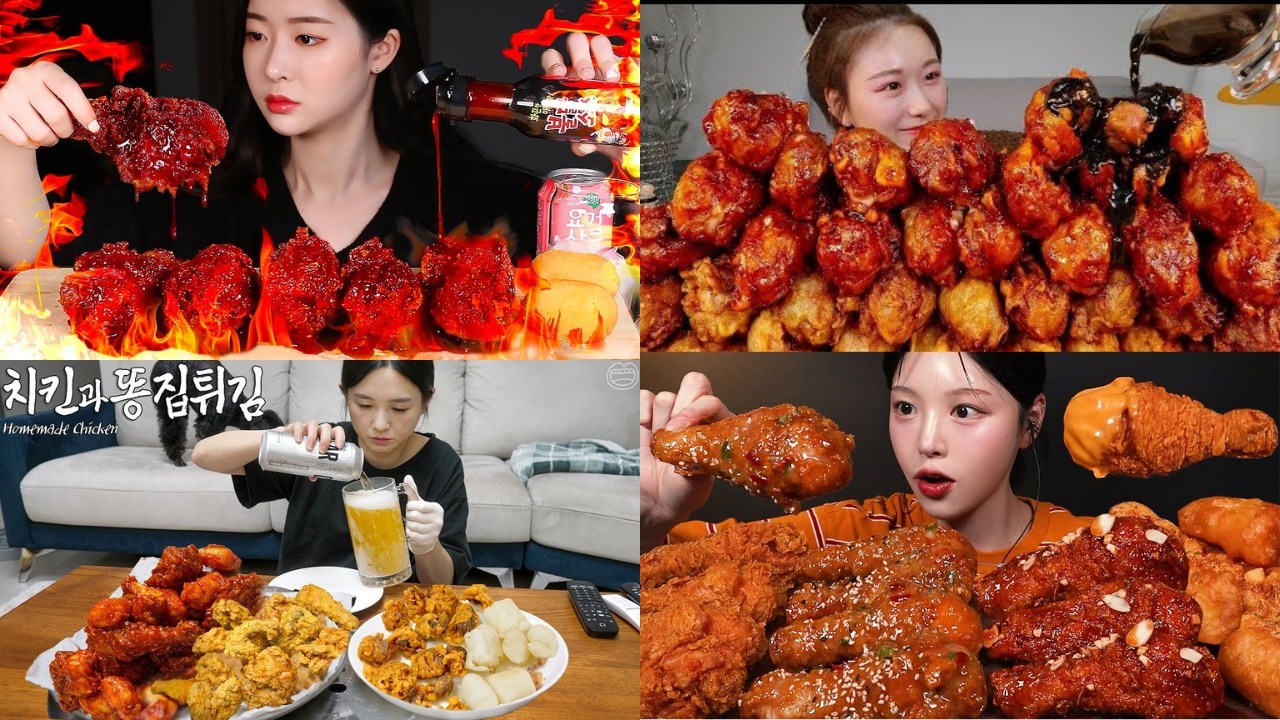 ASMR Sweet & Spicy Korean Fried Chicken 🍗🔥 | Yangnyeom & Buldak Chicken Mukbang Eating Sounds