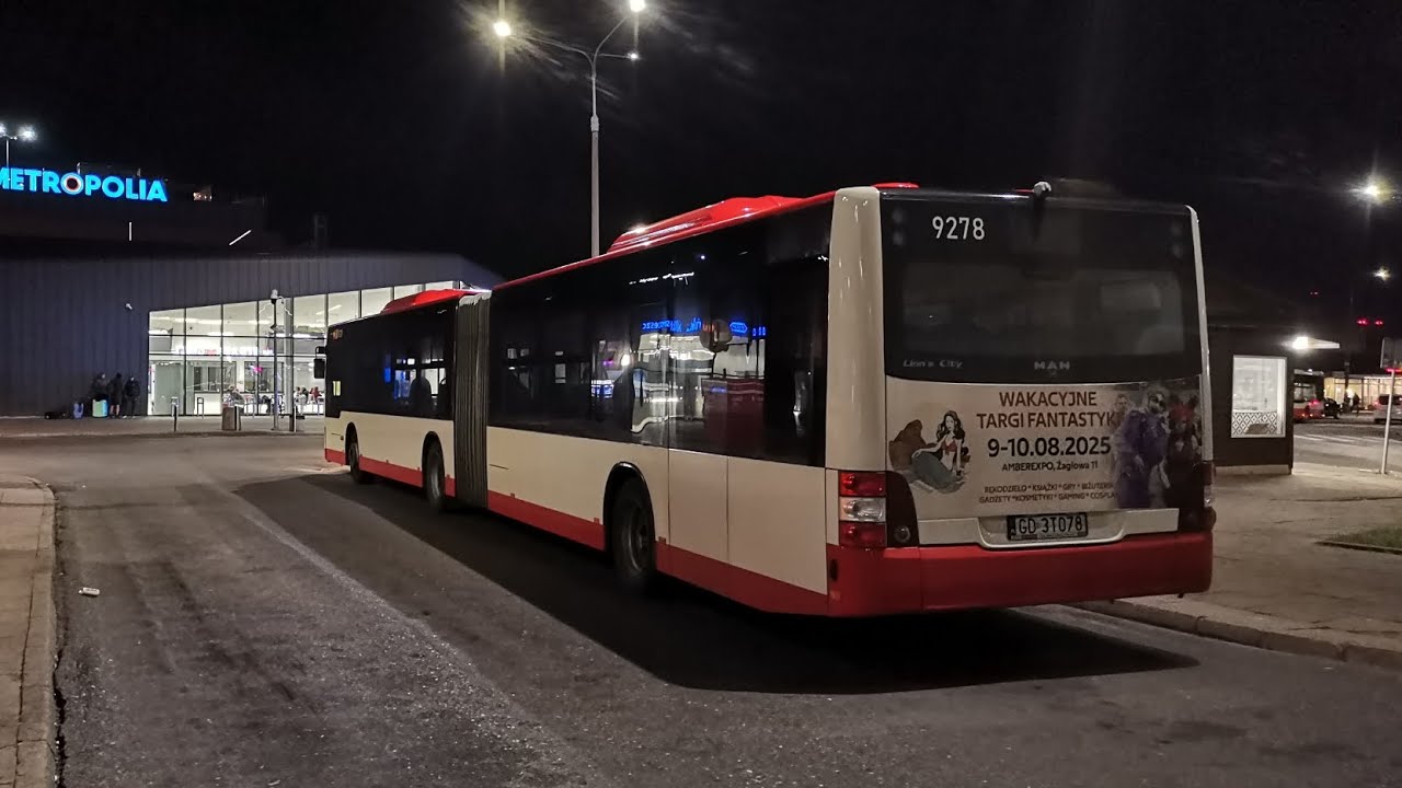 PKS Gdańsk Cała Linia 300 kierunek Twierdza Wisłoujście MAN NG313 Lion`s City G #9278