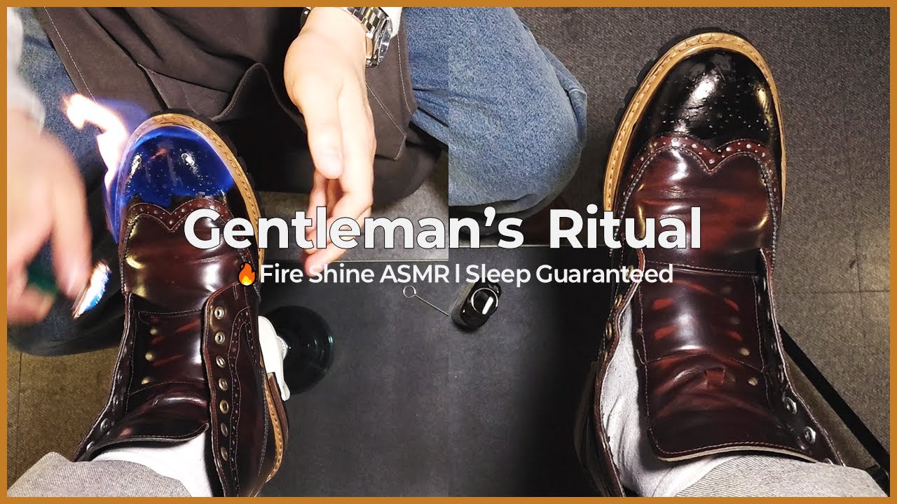 Luxury Shoe Restoration with Fire 🔥 | Deep Sleep ASMR for Gentlemen 낡은 윙팁부츠 불광으로 복원하기!