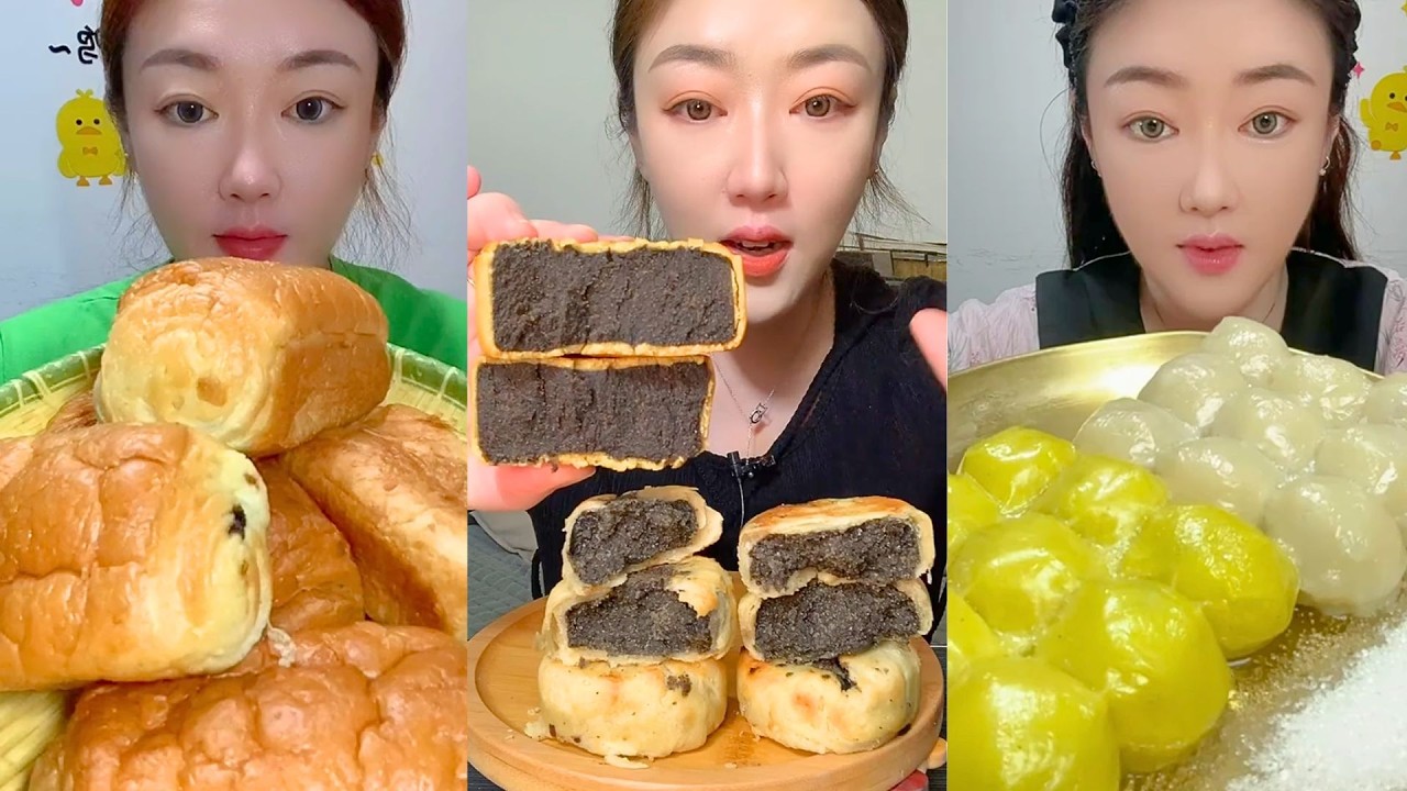 Bread Rolls, Black Sesame Pastry, and Jelly Dessert Mukbang
