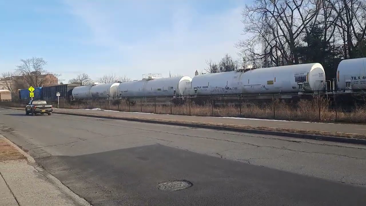 Southbound CSX Manifest Train with a DPU from Greenkill Avenue near CP-87 at Kingston, NY 1/16/2026.