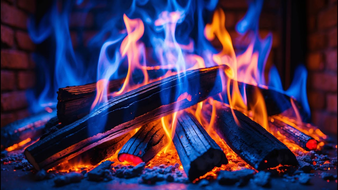 Tranquil Fireplace Glow &ndash; Vivid Blue Flames & Warm Wood Crackle for Peace &ndash; Relaxing Fireplace ASMR