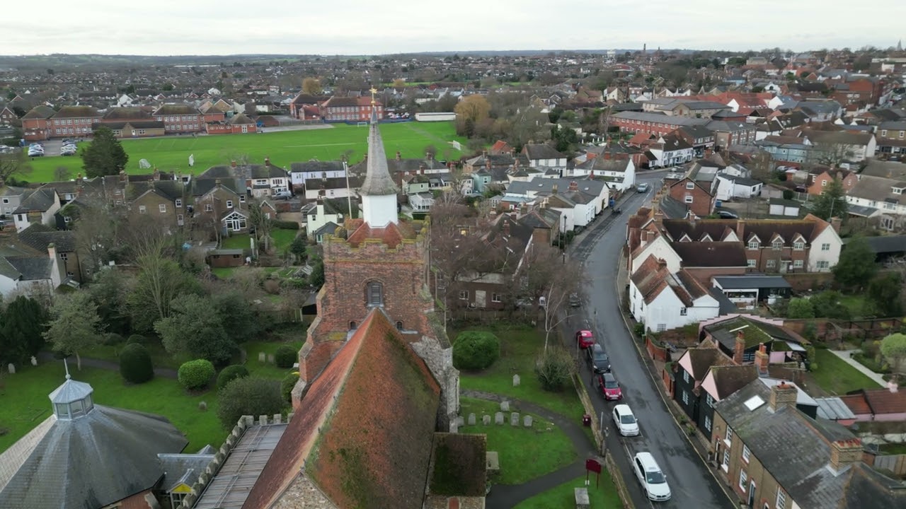 Maldon, Essex by drone. 4K. Including Promenade Park and The River Chelmer