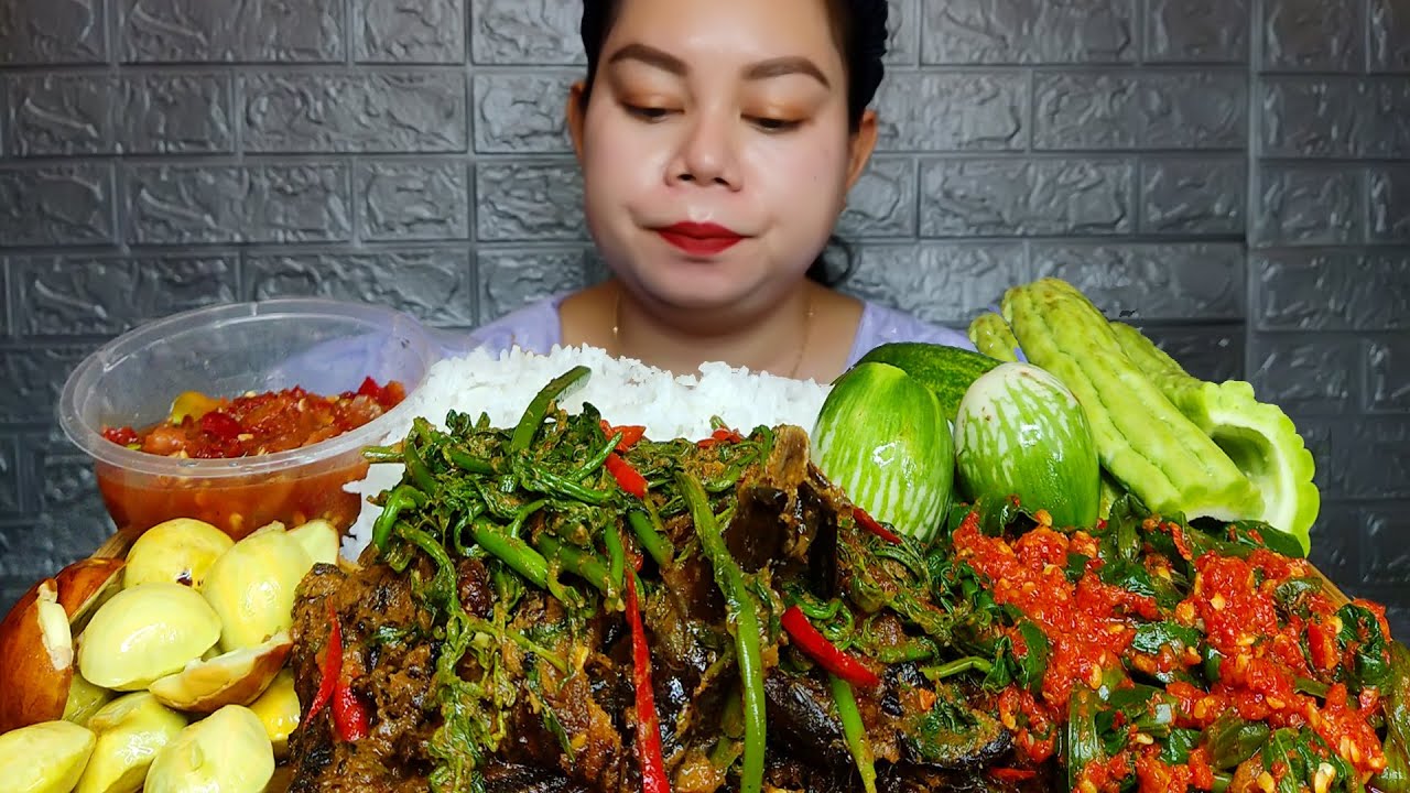 Gulai ikan asap pucuk paku pedas,tumis genjer belacan pedas,jengkol muda  sambal terasi Mukbang
