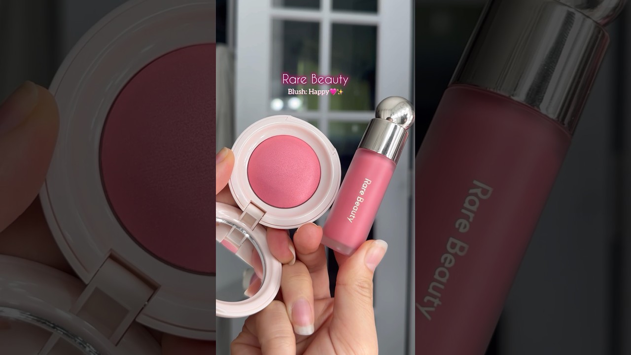 Comparing #RareBeauty Soft Pinch Liquid Blush to New Luminous Powder Blush in shade Happy🩷 #shorts