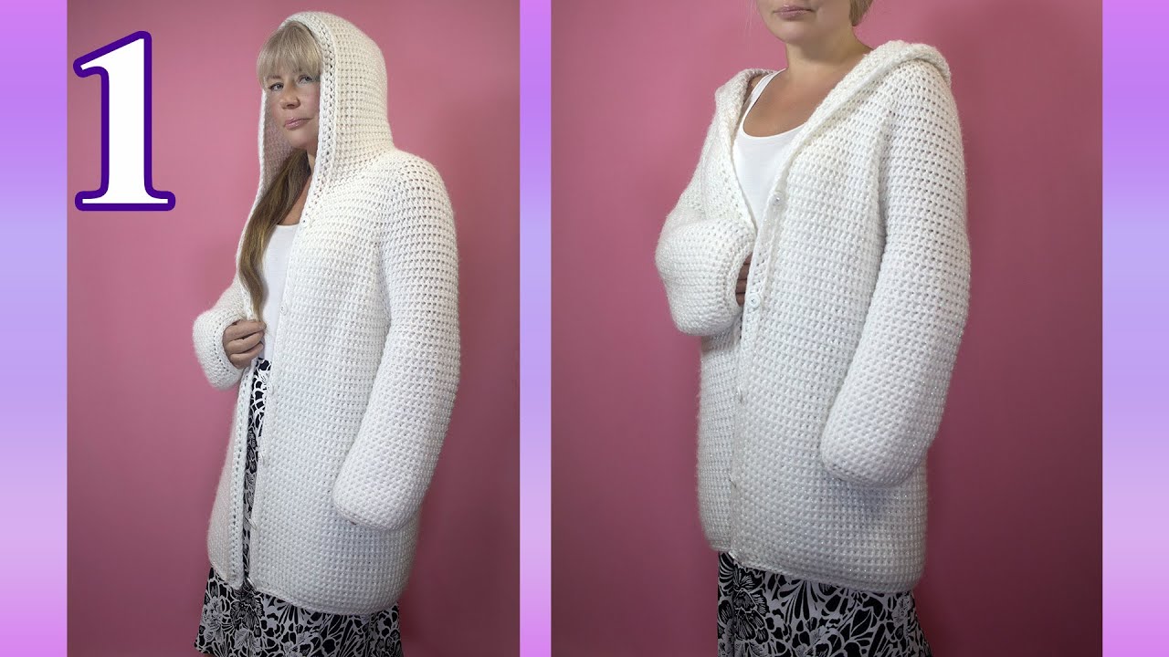 How to Crochet a warm Hoodie Cardigan Elf, only 1 seam! Raglan sleeve. Tutorial for beginners №1