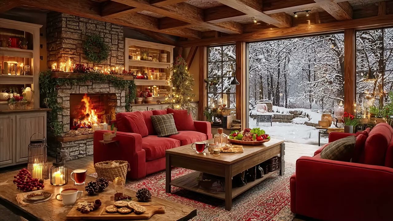 Spring Lake Relaxation ☃️ Gentle Piano Melodies and Cozy Fireplace