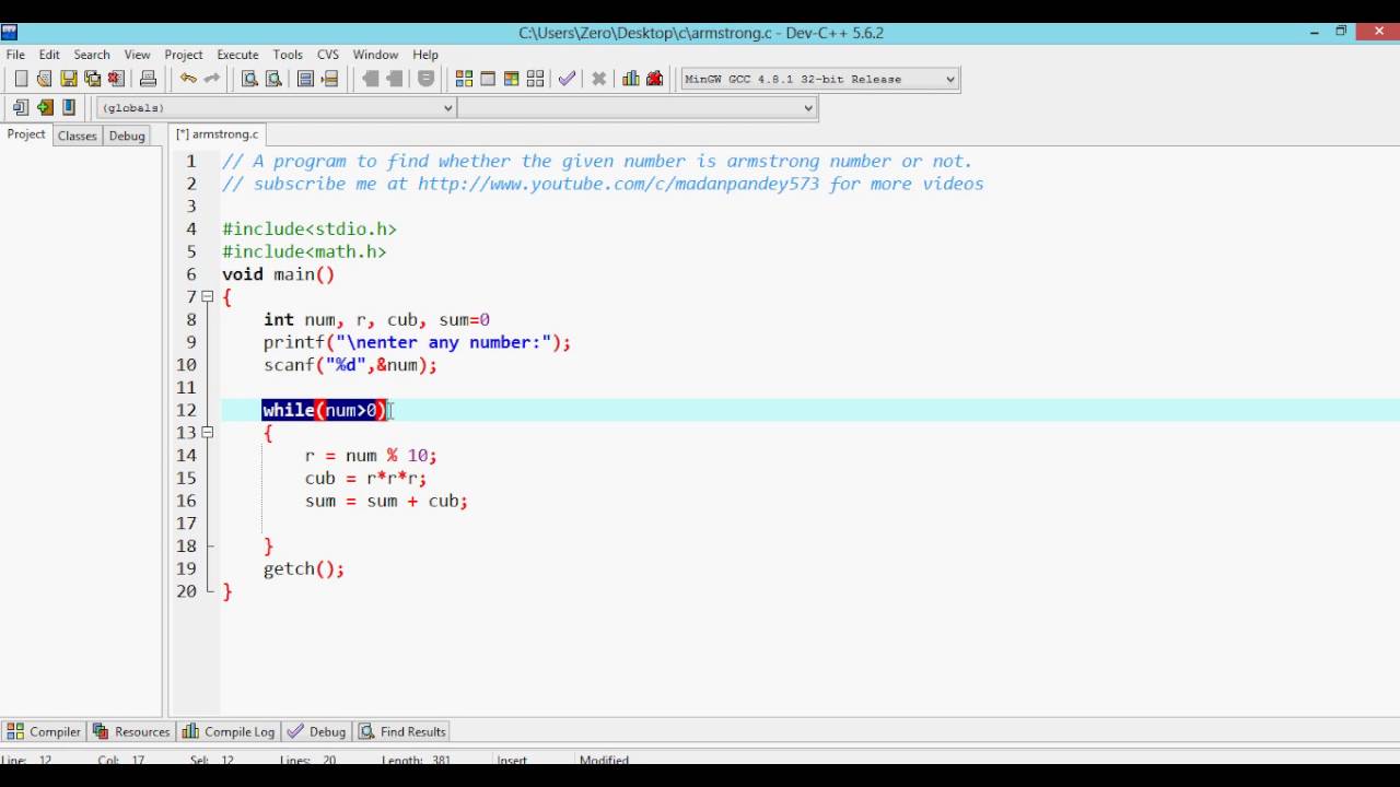 how to find armstrong number in c programming language?