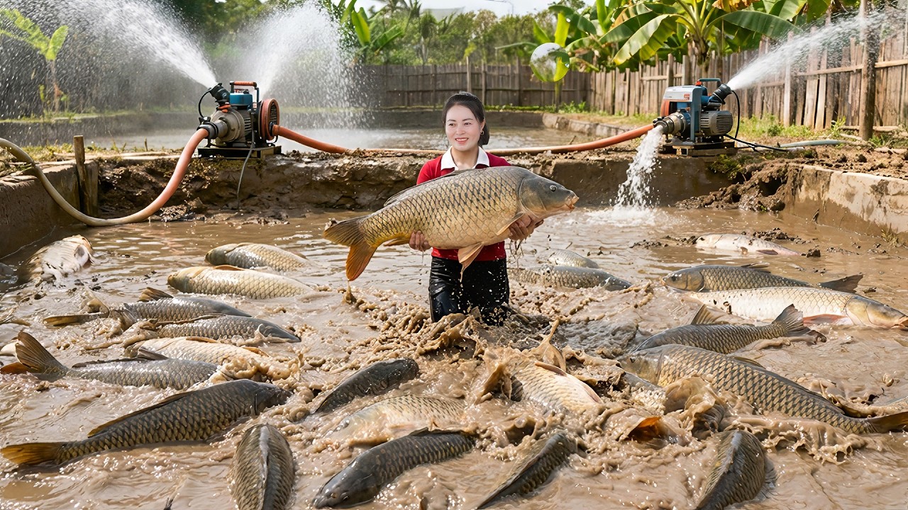 Casting a Net to Catch Tons of Fish in a Mud Pond | Transporting by Truck to Sell at Market