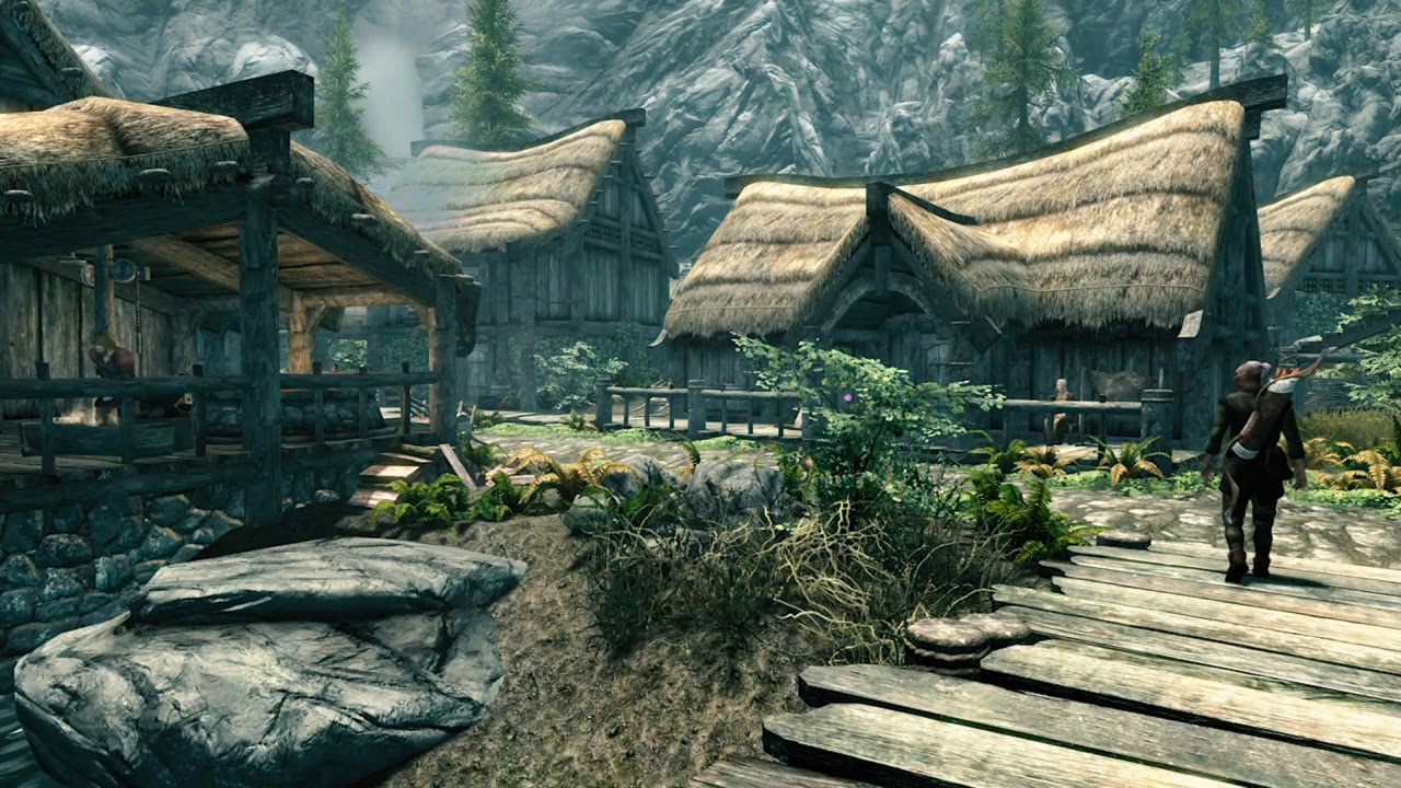 Skyrim - Riverwood Day/Night Ambiance (storm, blacksmith, talking)