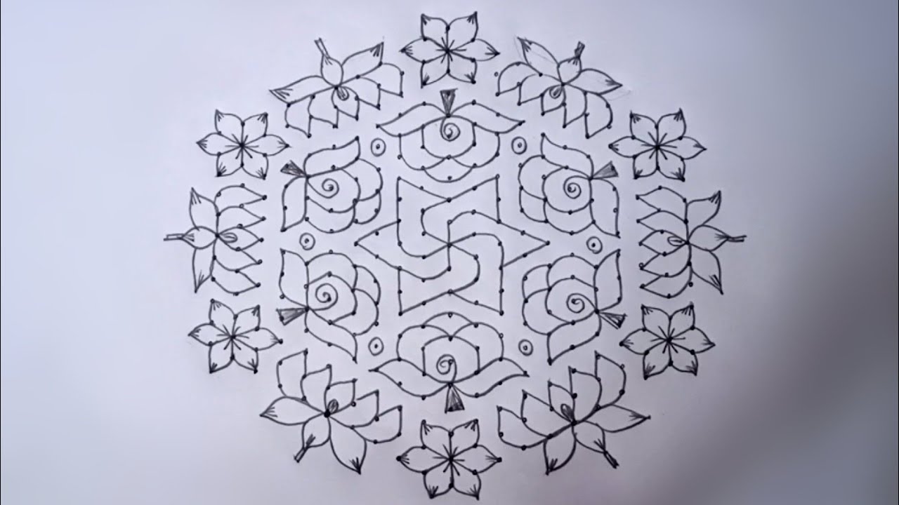 21*11 dots flower rangoli||big rangoli||creative rangoli||chukkala muggulu||BY MY RANGOLI