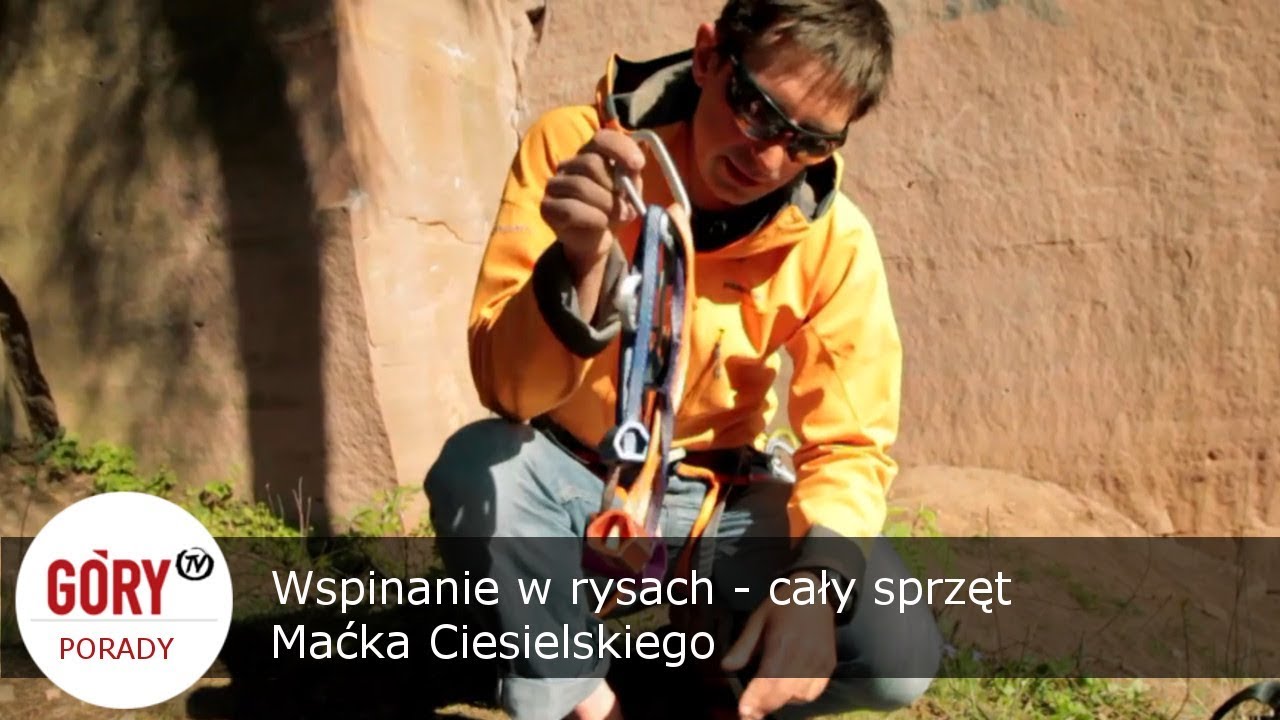 Wspinaczka w rysach - cały sprzęt Maćka Ciesielskiego (asekuracja, buty, akcesoria)