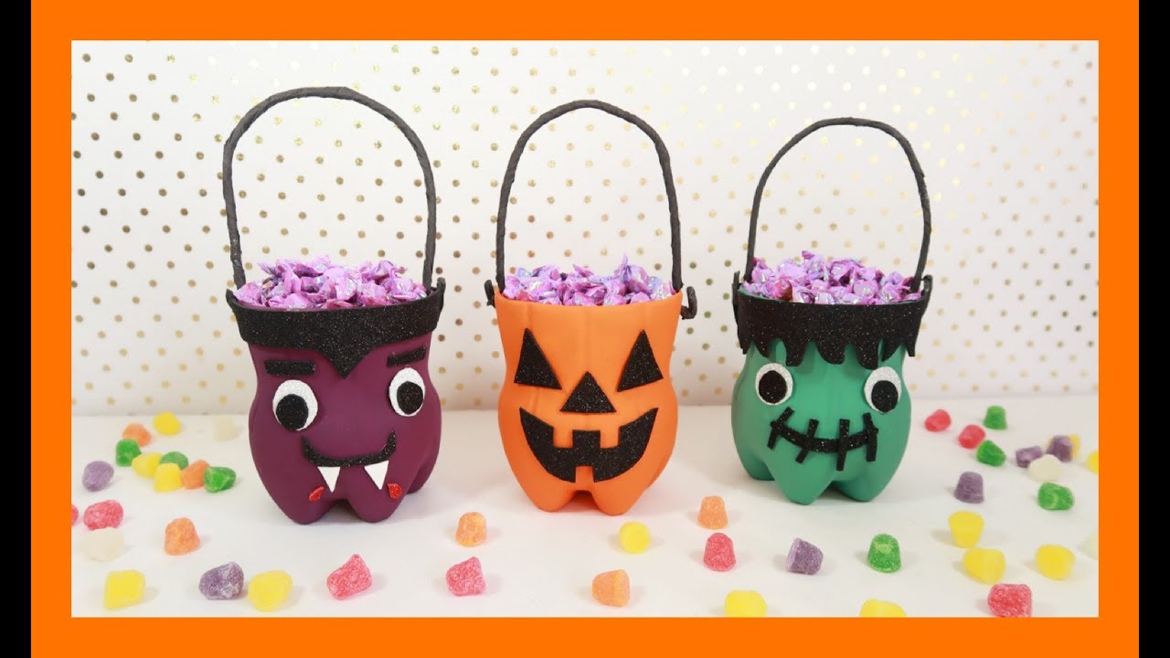 DULCERO PARA HALLOWEEN | DIYS CON BOTELLAS DE SODA | Canastas de Calabaza Vampiro y Frankenstein