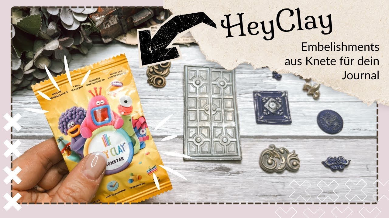 Junk Journal / deutsch / Brads, Magnete und Dekorationen mit Hey Clay Knete für deine Projekte