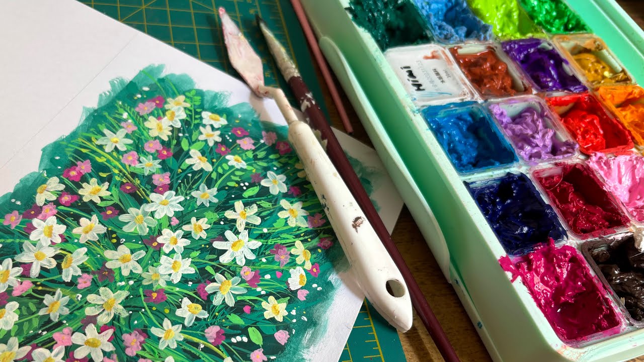 Pintando um jardim com Gelly Gouache Himi 🎨 Estudos de arte - um tutorial para pintar de forma fácil
