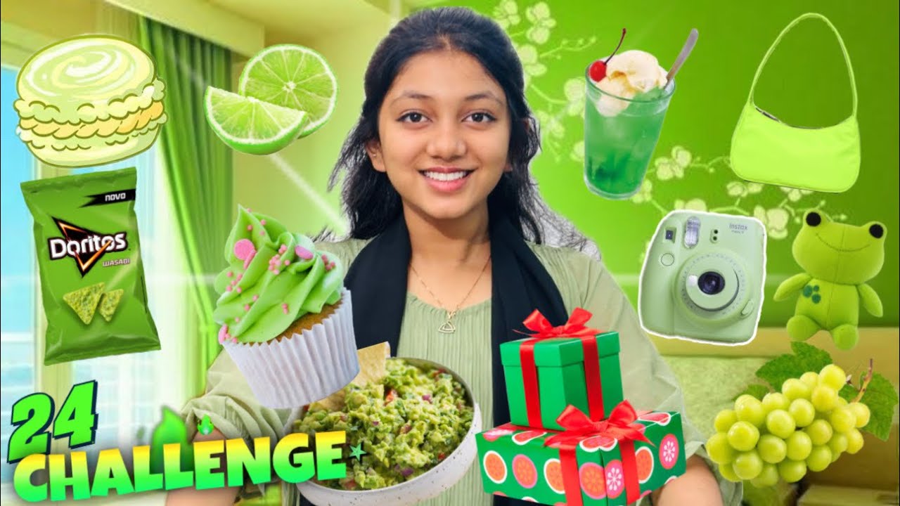 24hr GREEN challenge 💚🍀| most requested green color challenge 😍 day in my life with green color