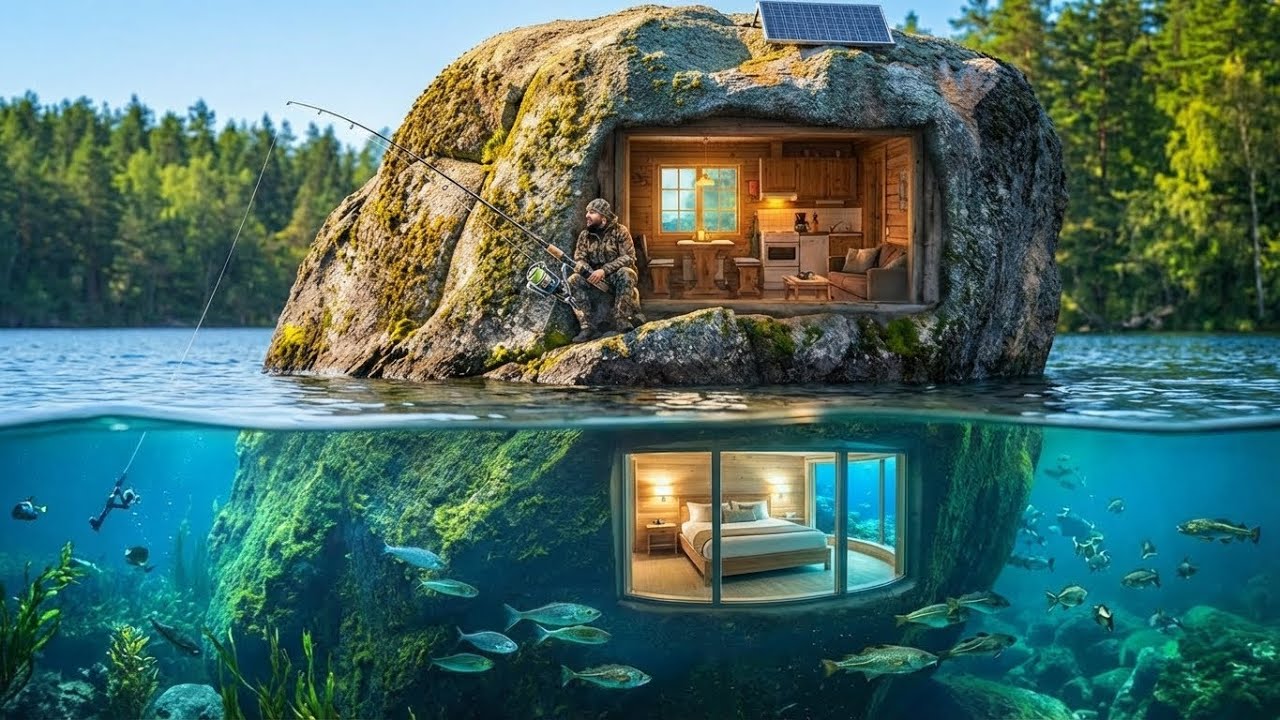 Building an Underwater House in a 15-Meter Boulder (ASMR) - Secret Bedroom in Solid Granite