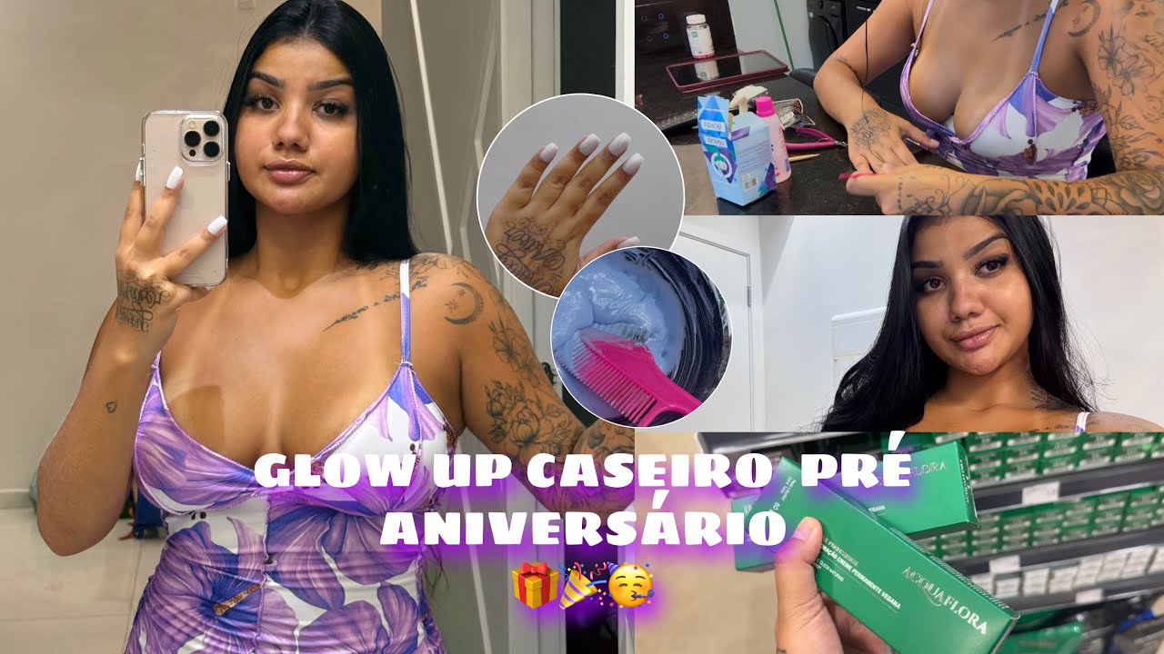 GLOW UP CASEIRO | fiz as unhas, pintei o cabelo, banho de lua, sobrancelhassss PRÉ ANIVERSÁRIO! ♥️🎉