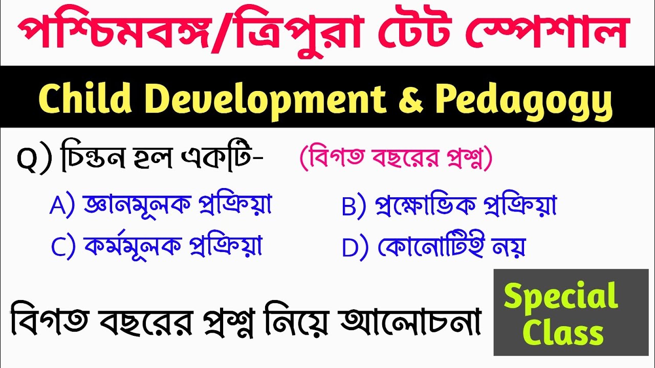 Child Development and Pedagogy For WB Primary/Upper Primary Tet || Tripura TET 2017 Paper-1 PYQs