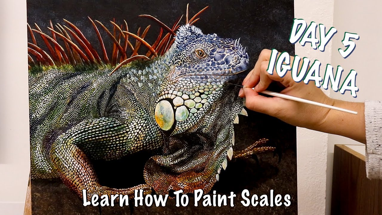 How To Paint Scales With Acrylic | #5 Iguana 31 Paintings in 31 Days