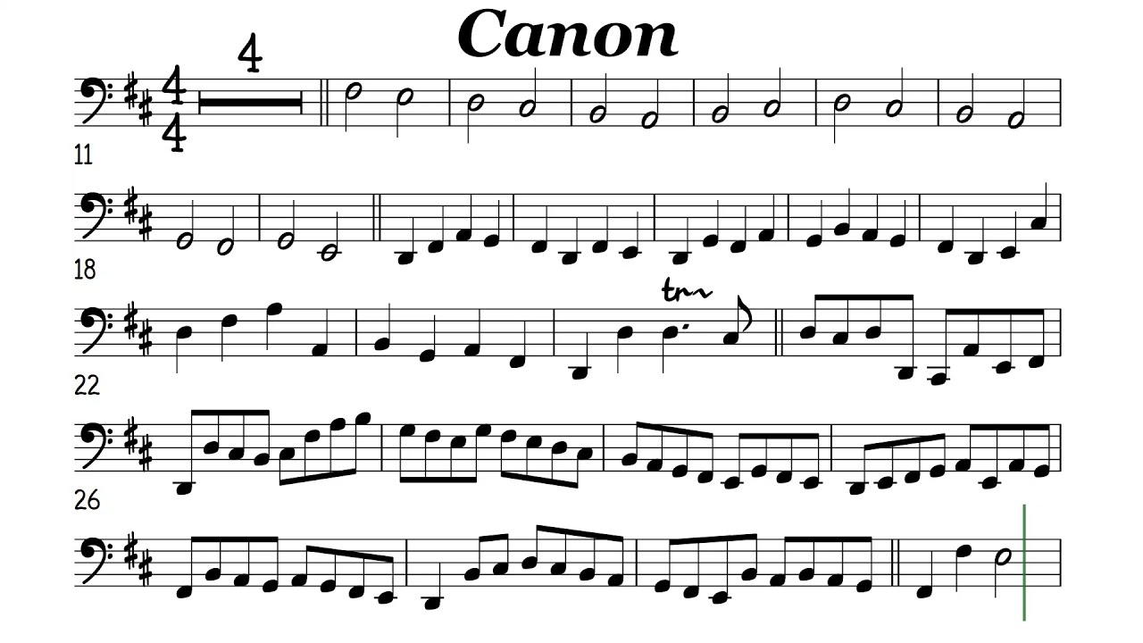 Canon in D Cello Trombone Sheet Music Backing Track Play Along Partitura