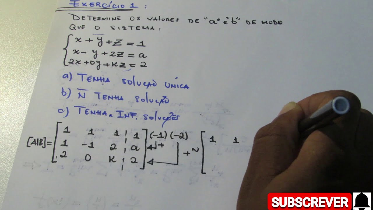 TEMA: DISCUNSÃO DE SISTEMAS DE EQUAÇÕES LINEARES