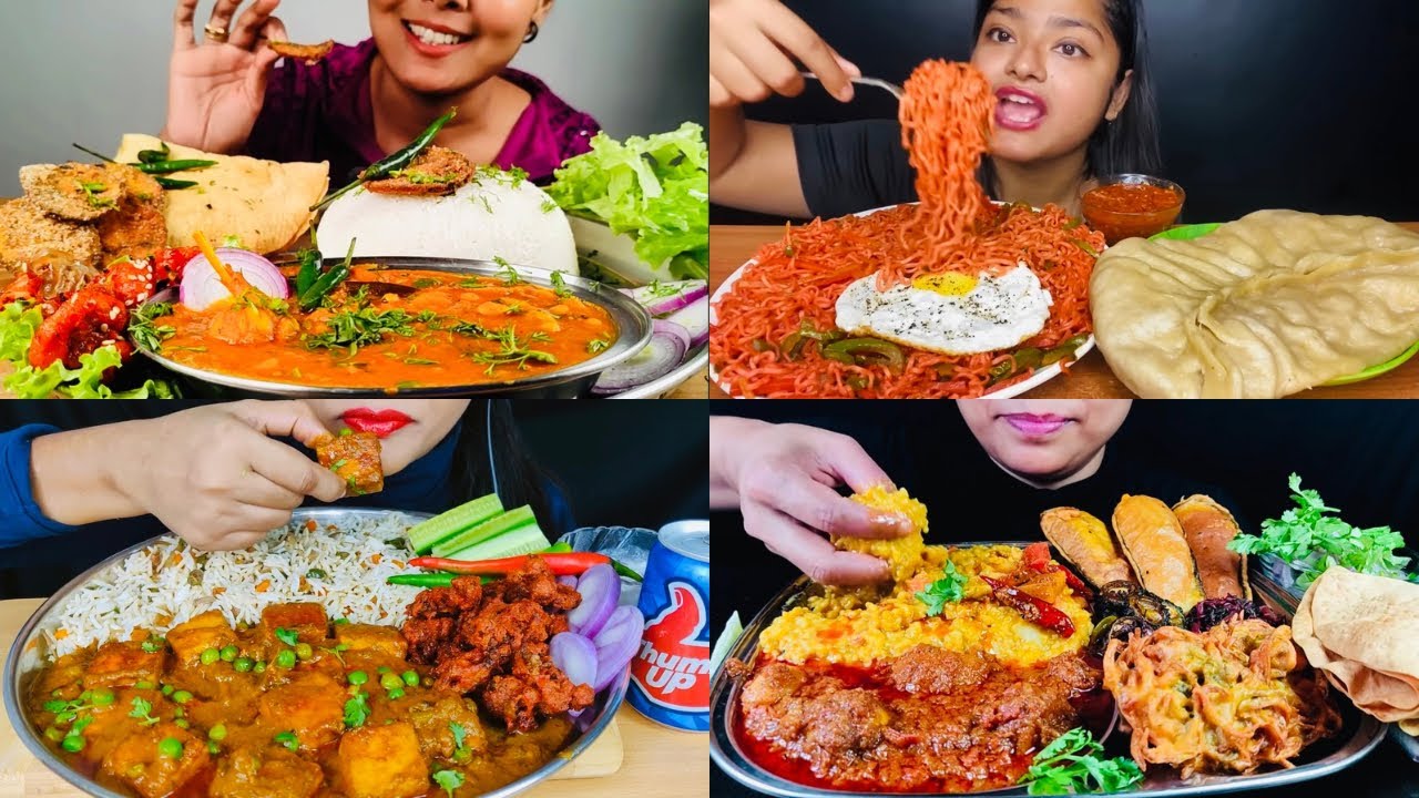 ASMR EATING BIG MOMO MAGGI KHICHADI PAKORA MATAR PANEER FRIED AND MORE 🤤INDIAN FOOD MUKBANG 