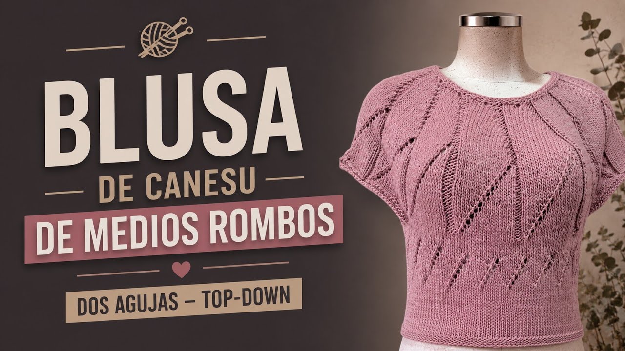 CANESU TOP-DOWN DE MEDIOS ROMBOS Blusa dos Agujas/ Tejiendo con Leonardo 