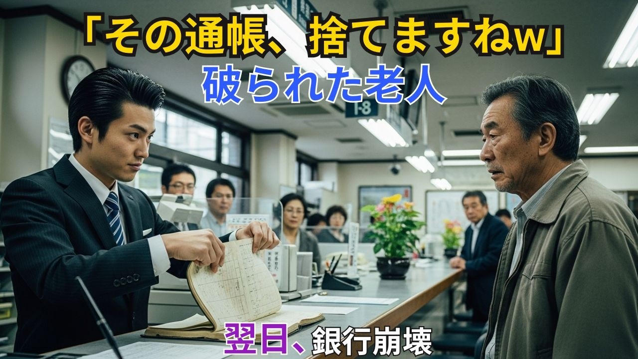 【スカッと】「その通帳、捨てますねw」破られた老人。「もう結構」→翌日、銀行株が大暴落。【シニア】
