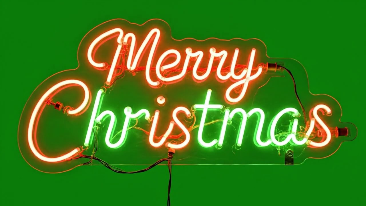 Merry Christmas Neon Text Animation – Flickering Green Screen Loop 01