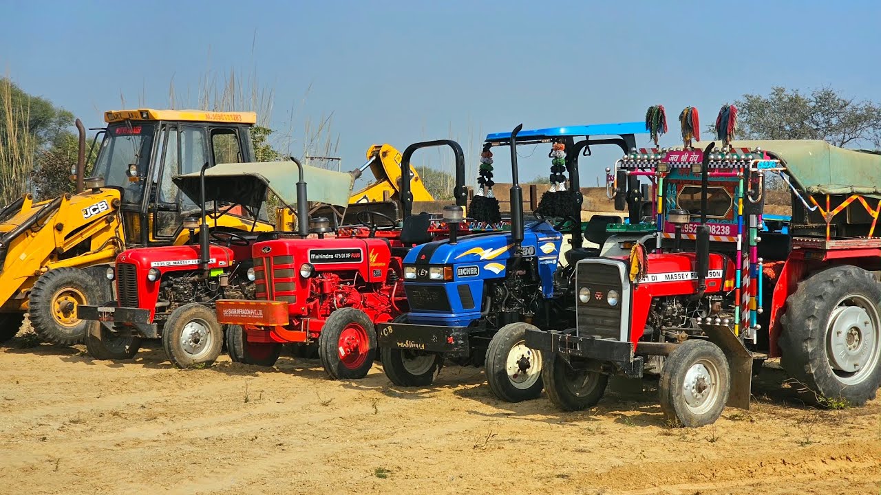 JCB 3dx Eco Machine Loading Mud in New Mahindra 475 got Fired while Running Eicher 380 Massey 241