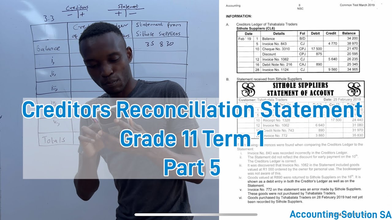 #5 Grade 11 Creditors Reconciliation Statement | Accounting Test paper