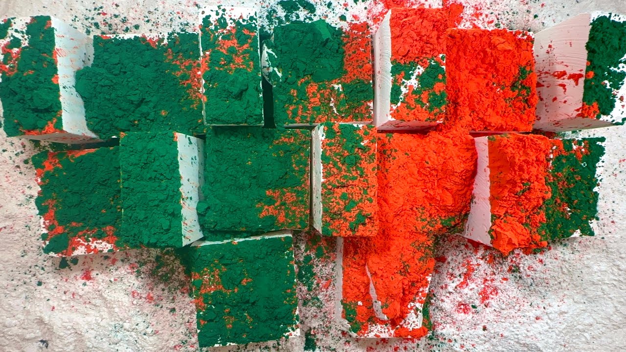 ASMR / YuShen's Chalk with Green & Orange Holi Powder