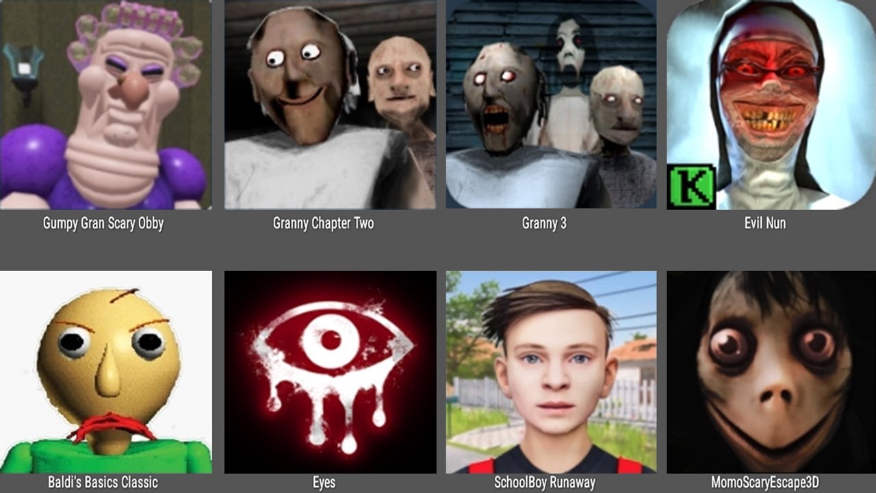 GRUMPY GRAN SCARY OBBY,Granny Chapter Two,Granny 3,Evil Nun,Baldi's Basics Classic,Eyes The Horror