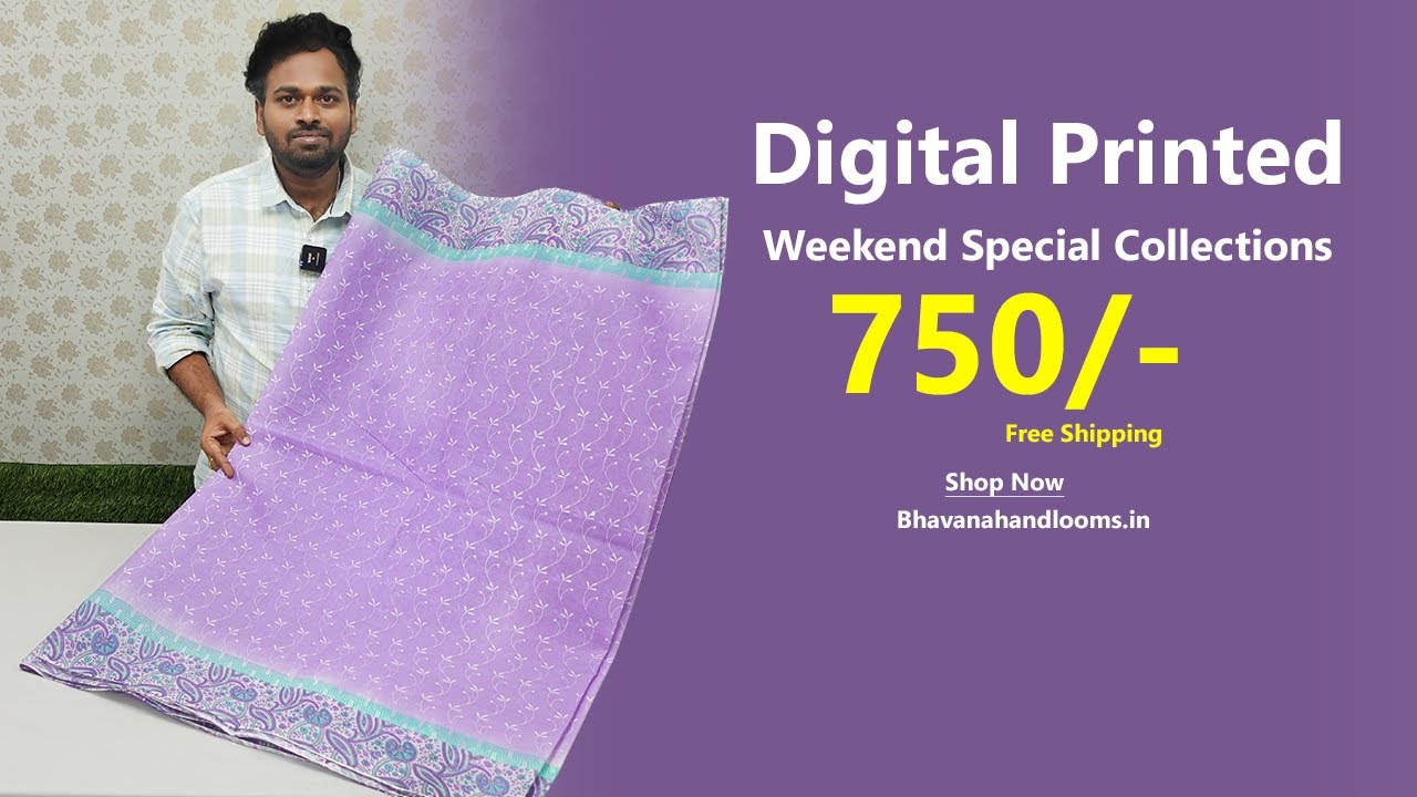 Weekend Special Digital Printed Cotton Sarees | Office Wear | Bhavana Handlooms