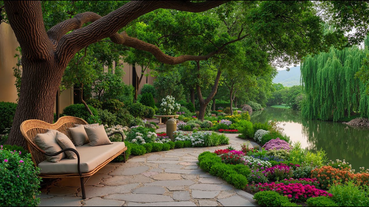 Peaceful Green Garden  Morning 🍃 Soft Jazz, Gentle Breeze for Stress Relief & Deep Concentration