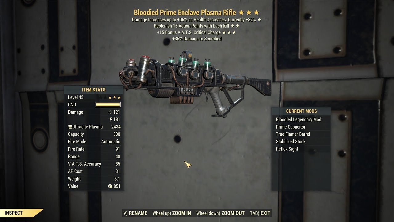 Fallout 76: Bloodied Enclave Plasma Flamer.