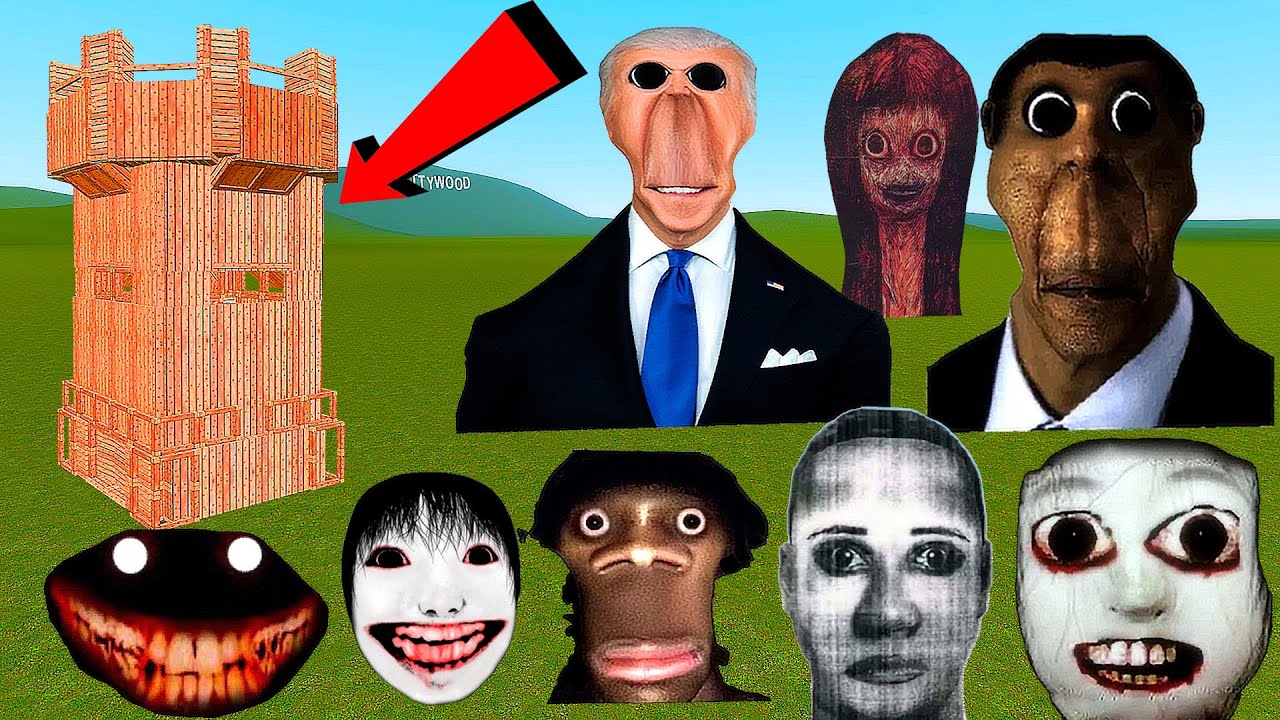 Joe Biden, OBUNGA, Aughhhh, and Others Nextbots United and Attack My Buildings in Garry's mod!