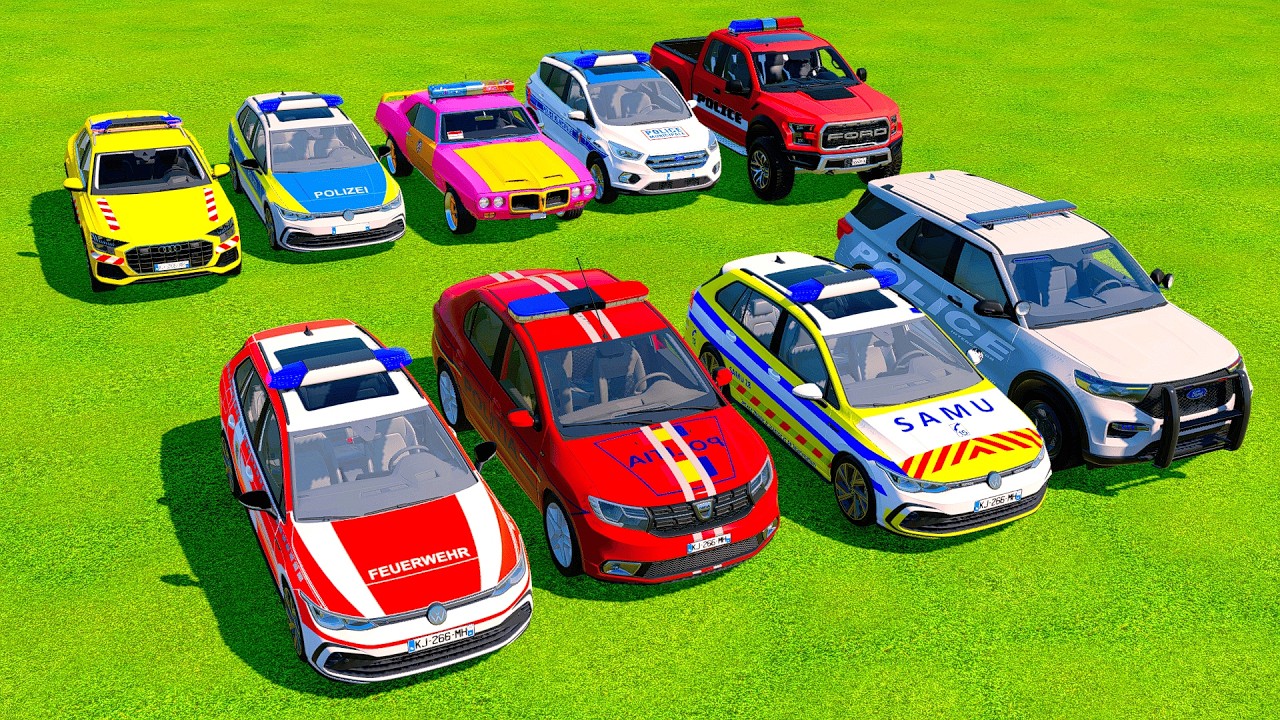 TRANSPORTING AND DRIVEN 9 POLICE CARS,DACIA, VOLVO TO GARAGE FS22 VOL 29